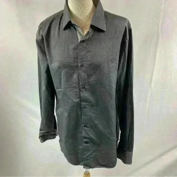Hart Schaffner Marx  Long Sleeve Button Up Shirt Cotton Medium Grey Black Dots - Picture 1 of 6